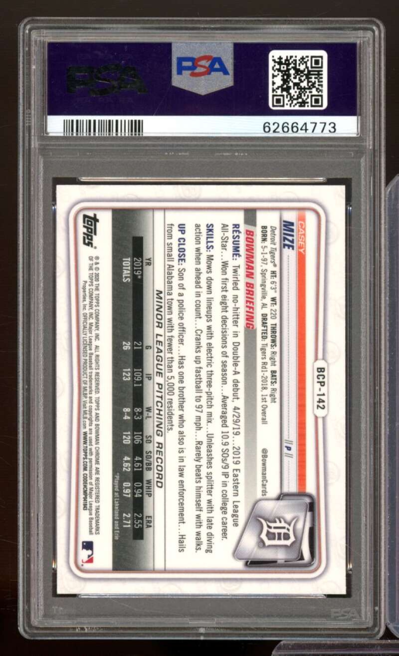 Casey Mize Rookie Card 2020 Bowman Chrome Sapphire Edition #BCP142 PSA 9 Image 2