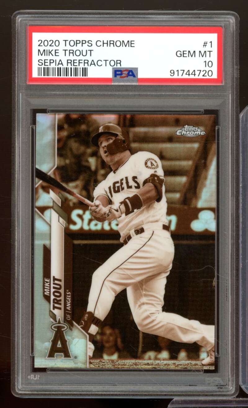 Mike Trout Card 2020 Topps Chrome Sepia Refractor #1 PSA 10 Image 1