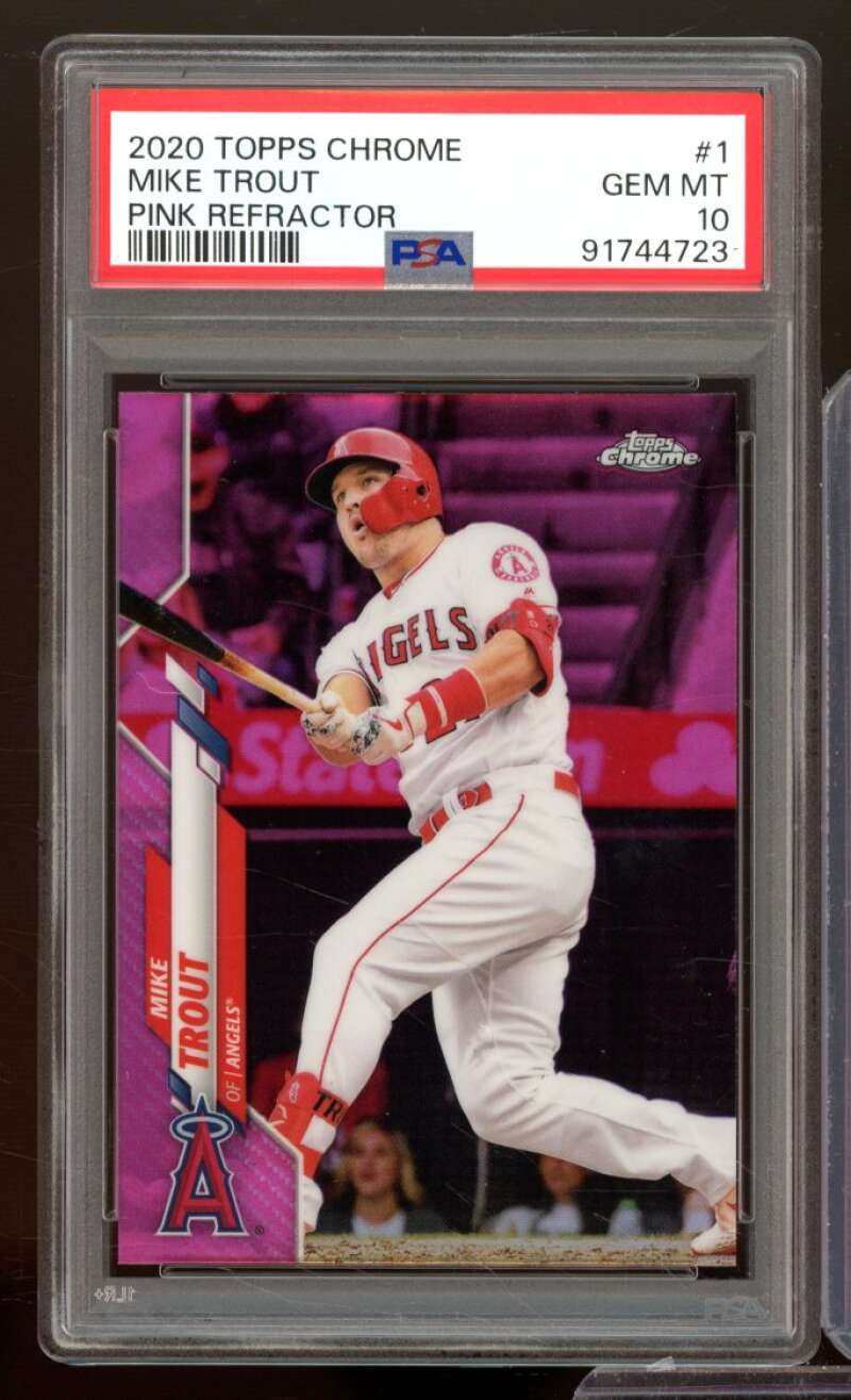 Mike Trout Card 2020 Topps Chrome Pink Refractor #1 PSA 10 Image 1