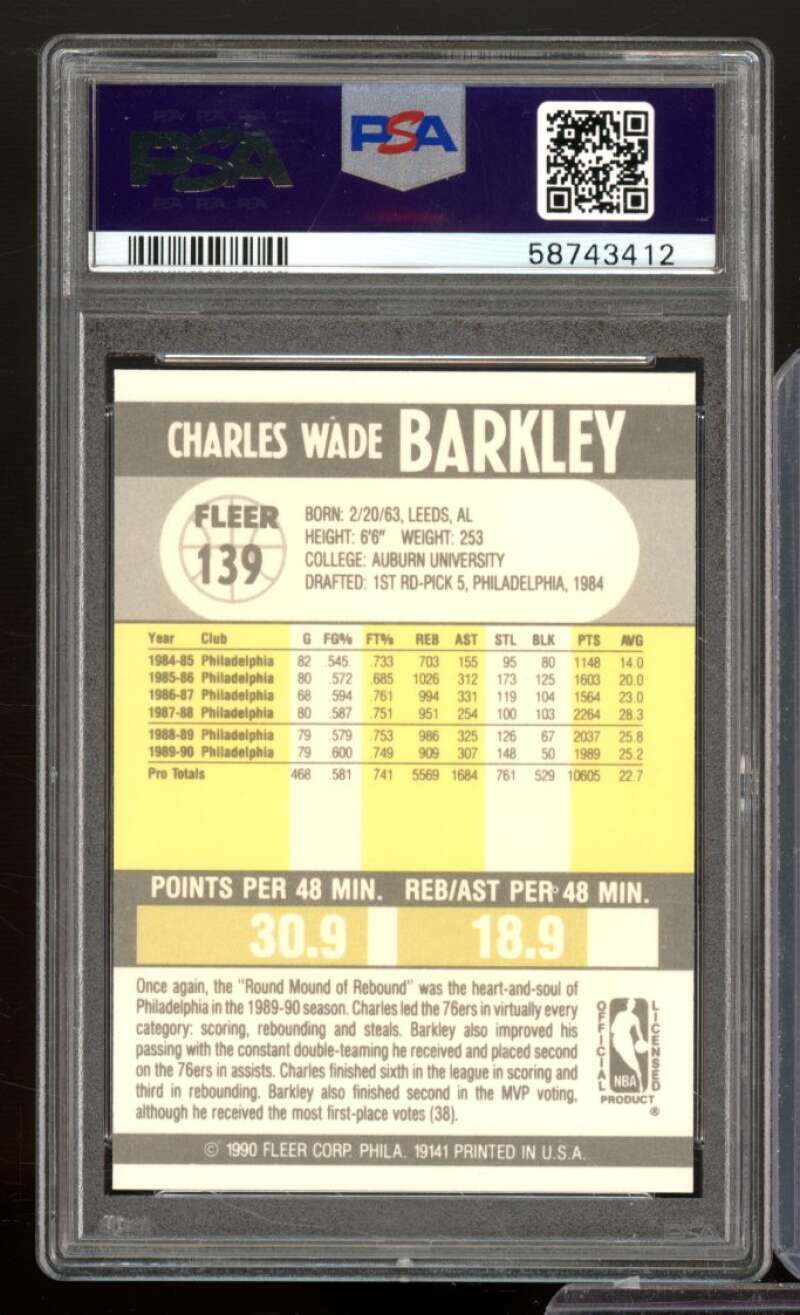 Charles Barkley Card 1990-91 Fleer #139 PSA 10 Image 2