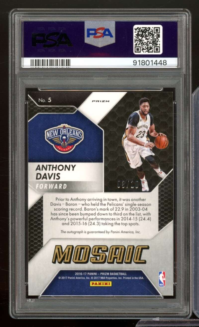 Anthony Davis 2016-17 Panini Prizm Mosaic Autograph Gold (Serial 3/10) #5 PSA 9 Image 2