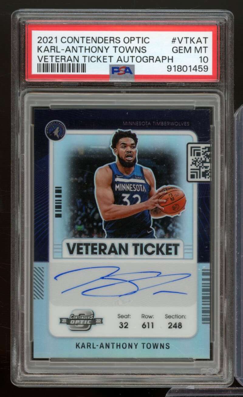 Karl-Anthony Towns 2021-22 Contenders Optic Veteran Ticket Auto #VTKAT PSA 10 Image 1