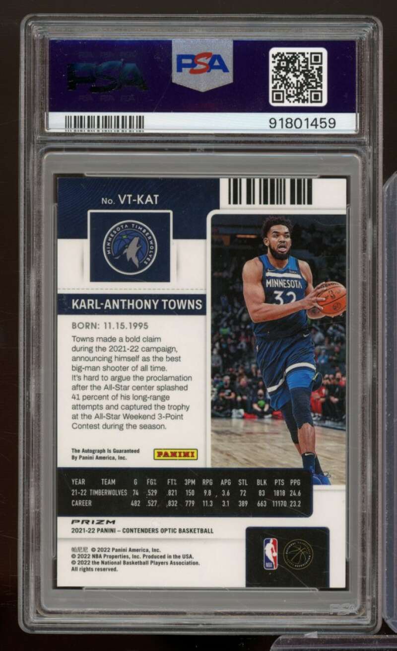 Karl-Anthony Towns 2021-22 Contenders Optic Veteran Ticket Auto #VTKAT PSA 10 Image 2