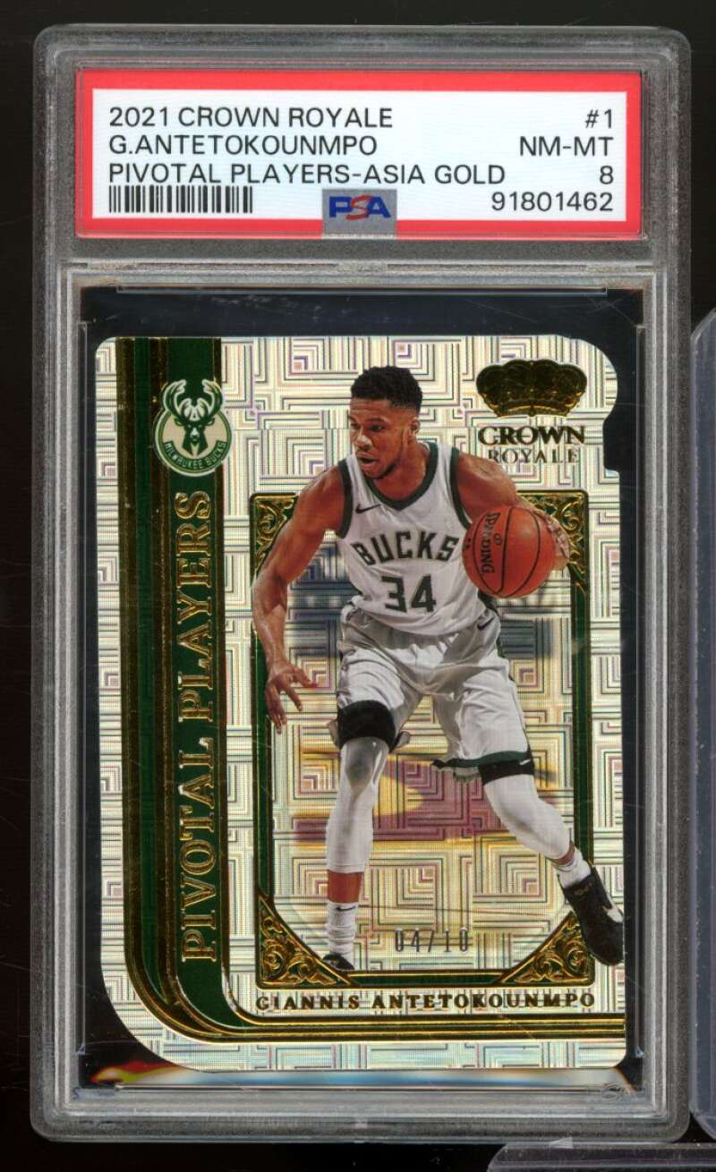 Giannis Antetokounmpo 2021-22 Crown Royale PivotalAsia Gold (Ser #4/10) #1 PSA 8 Image 1