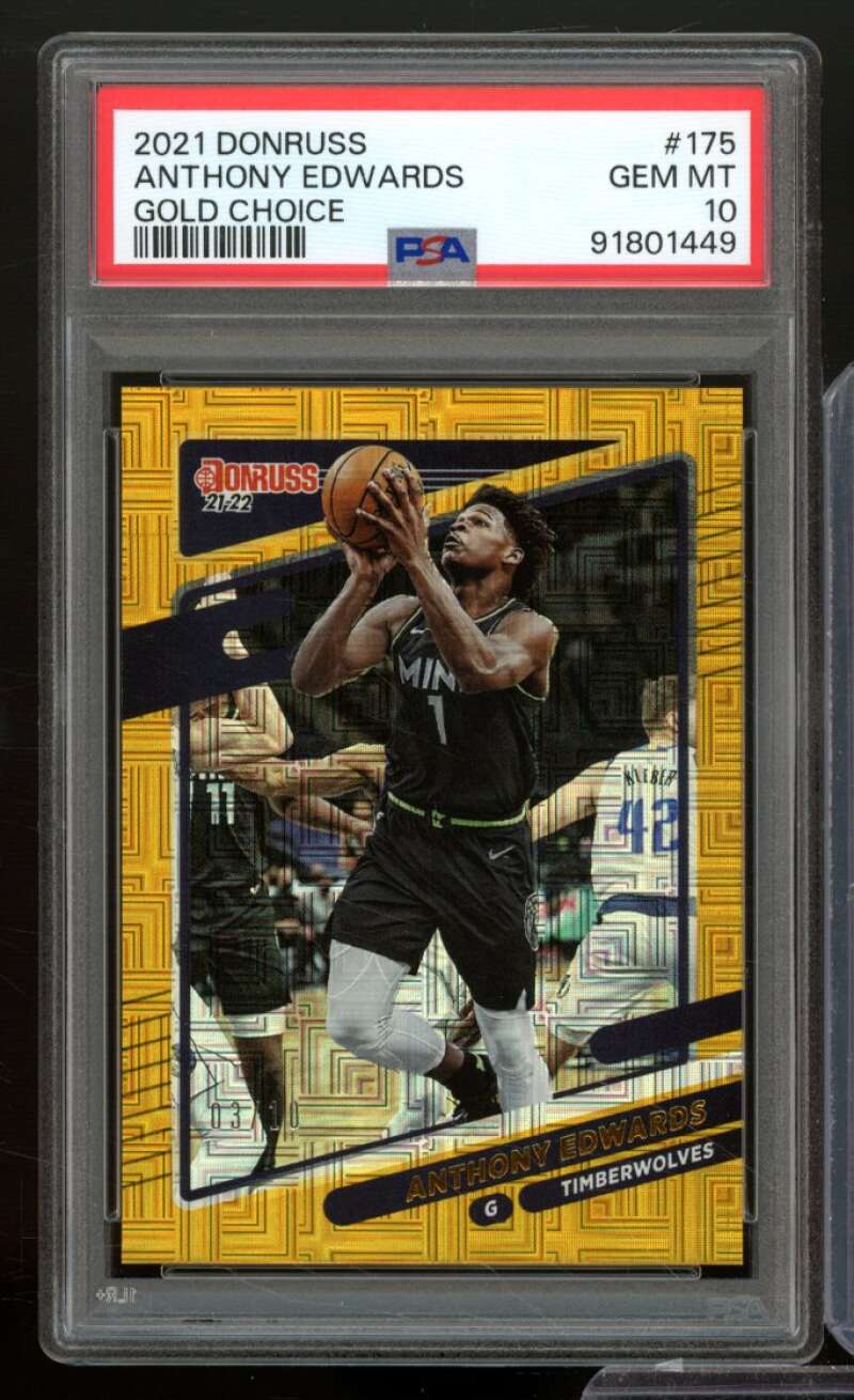 Anthony Edwards Card 2021-22 Donruss Gold choice #175 (Serial # 3/10) PSA 10 Image 1