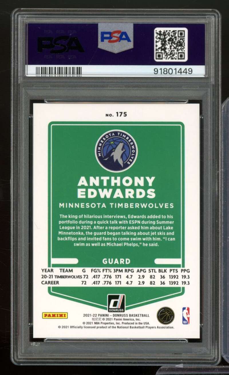 Anthony Edwards Card 2021-22 Donruss Gold choice #175 (Serial # 3/10) PSA 10 Image 2