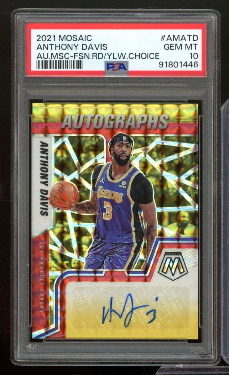 Anthony Davis Card 2021-22 Mosaic Auto Yellow Choice (pop 3) #Amatd PSA 10 Image 1