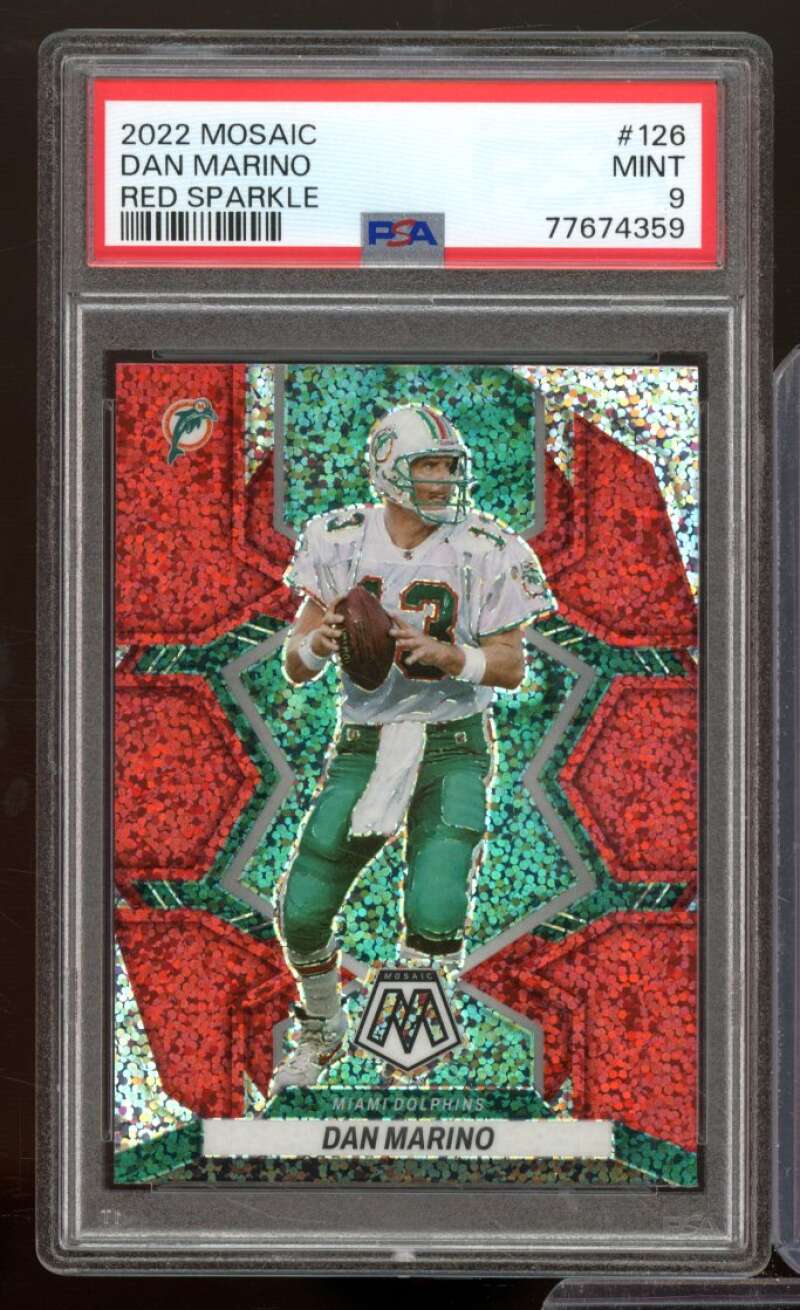 Dan Marino Card 2022 Mosaic Red Sparkle (pop 1) #126 PSA 9 Image 1