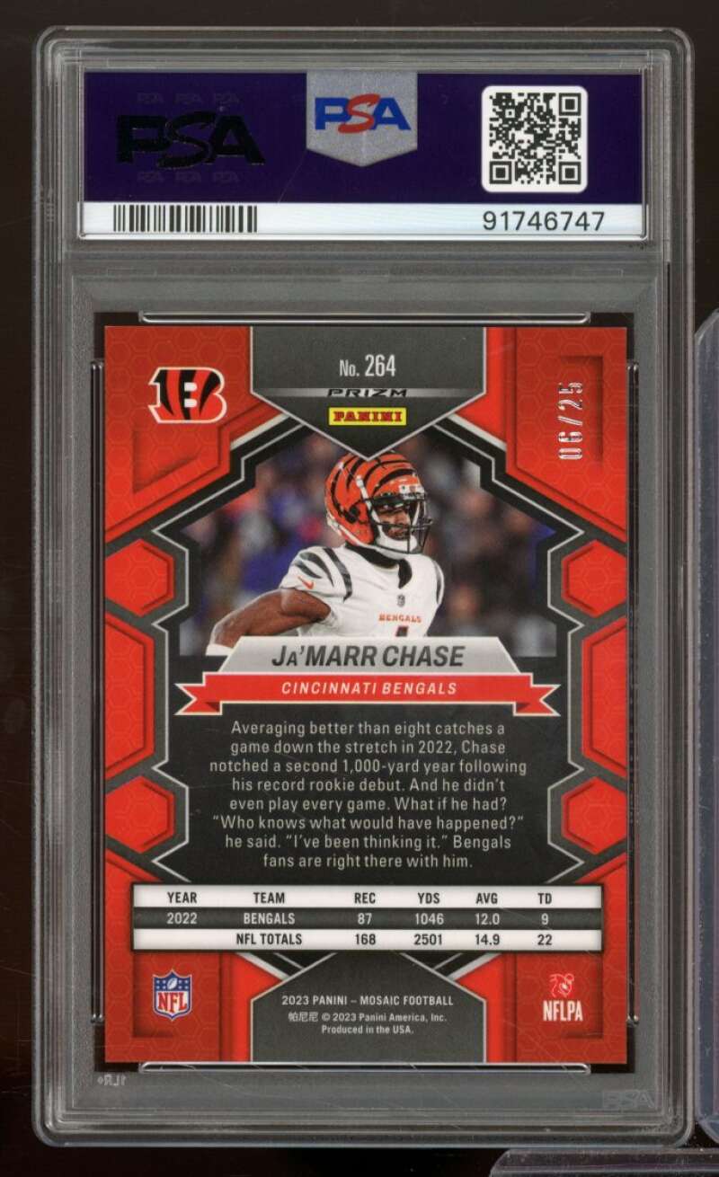 Ja'Marr Chase 2023 Mosaic Orange Fluorescent (pop 1) (Serial #d 6/25) #264 PSA 9 Image 2