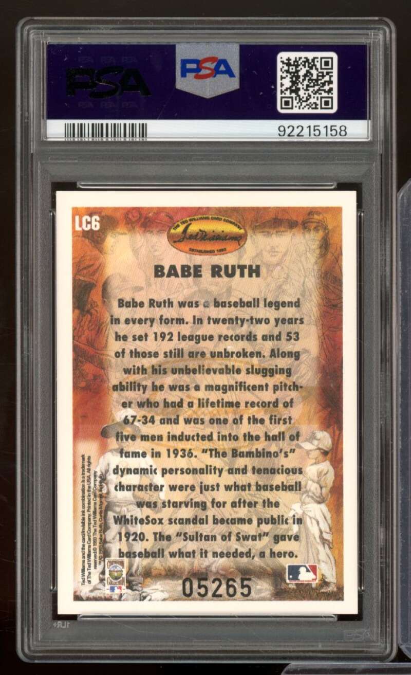 Babe Ruth Card 1993 Ted Williams Co. Locklear Collection #LC6 PSA 8 Image 2