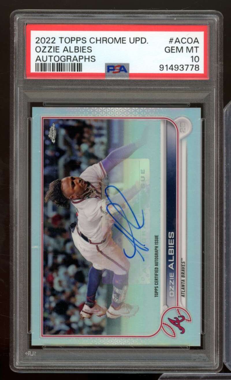 Ozzie Albies Card 2022 Topps Chrome Update Autographs #Acoa PSA 10 Image 1