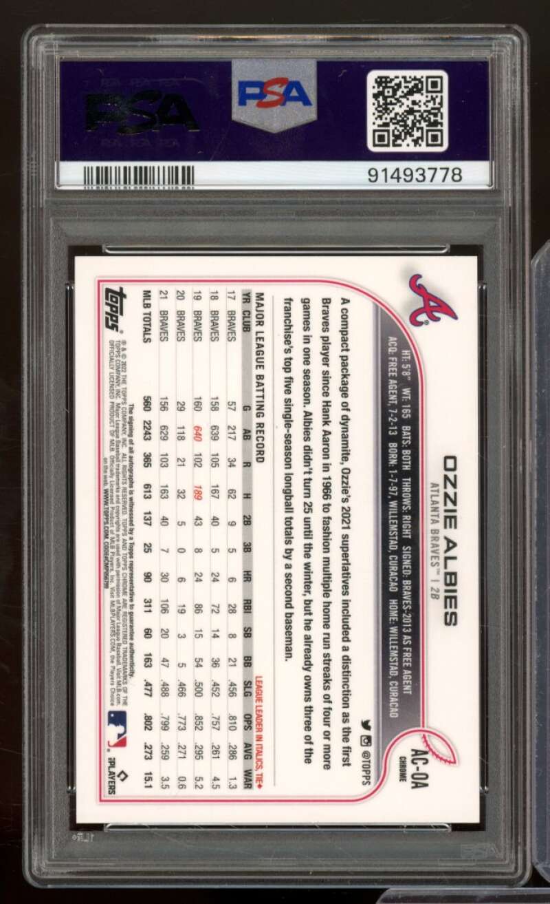 Ozzie Albies Card 2022 Topps Chrome Update Autographs #Acoa PSA 10 Image 2