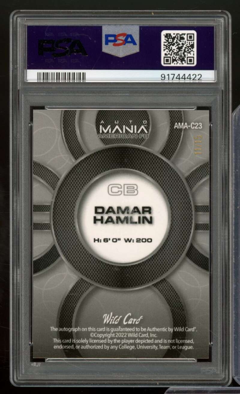 Damar Hamlin Card 2022 Auto Mania American Independence Auto (11/15) #C23 PSA 8 Image 2