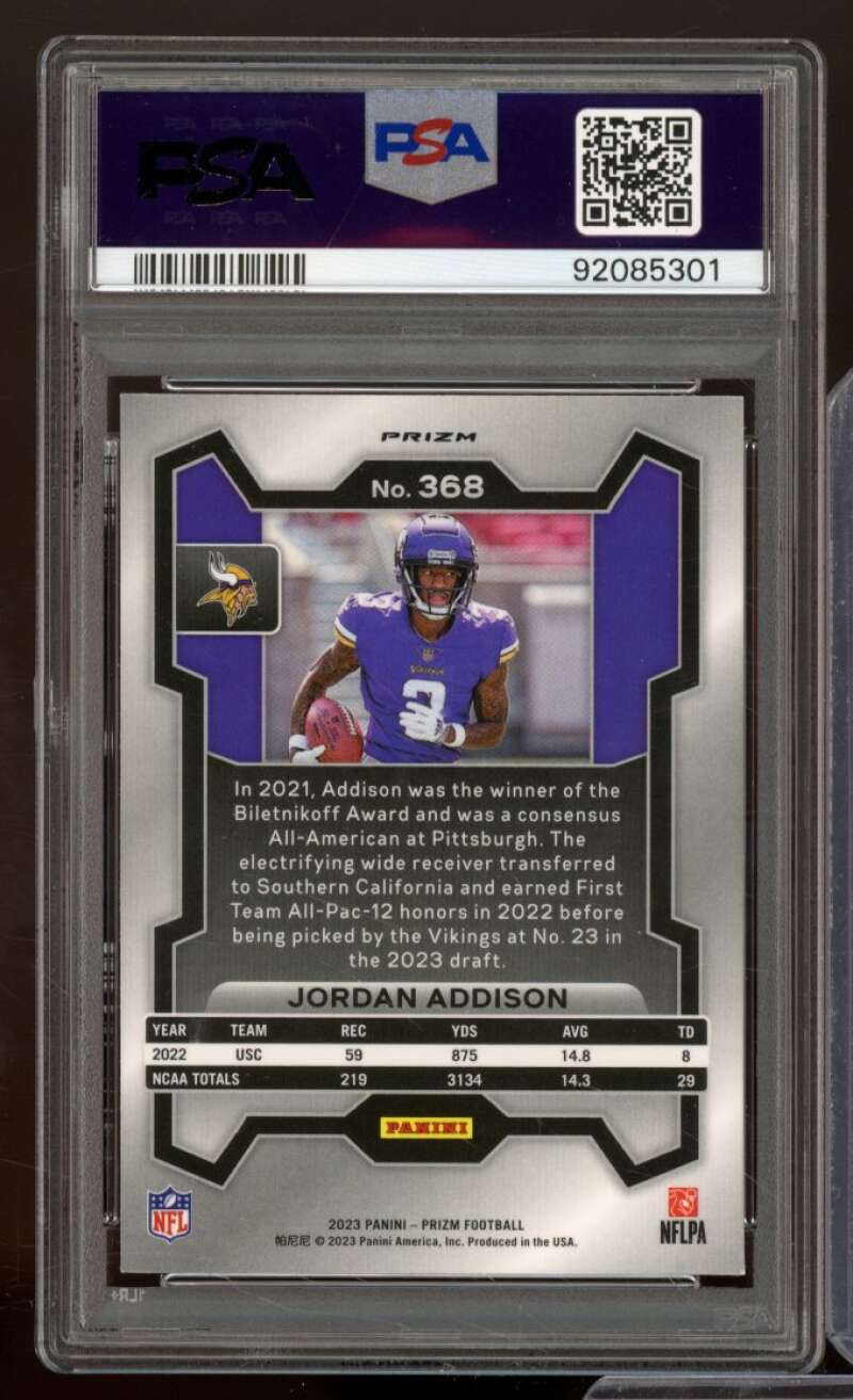 Jordan Addison Rookie Card 2023 Prizm Lazer #368 PSA 10 Image 2