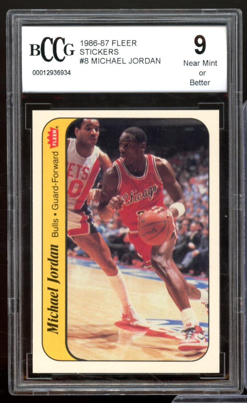 1986-87 Fleer Stickers #8 Michael Jordan Rookie Card BGS BCCG 9 Near Mint+ Image 1