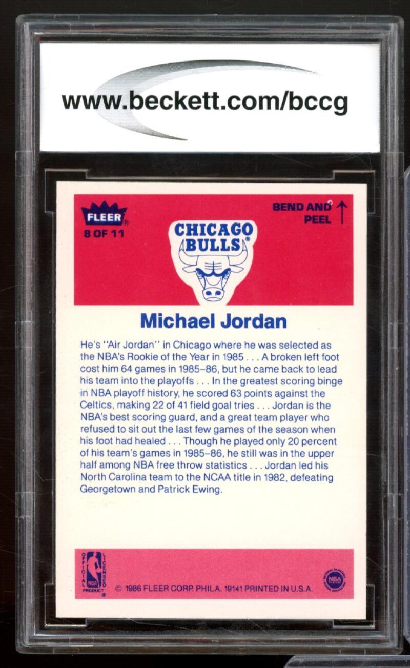 1986-87 Fleer Stickers #8 Michael Jordan Rookie Card BGS BCCG 9 Near Mint+ Image 2