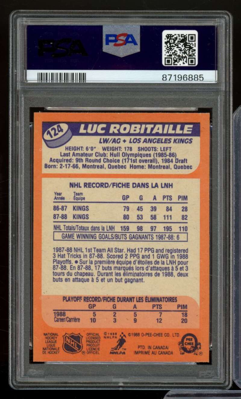 Luc Robitaille Card 1988-89 O-Pee-Chee #124 PSA 8 Image 2