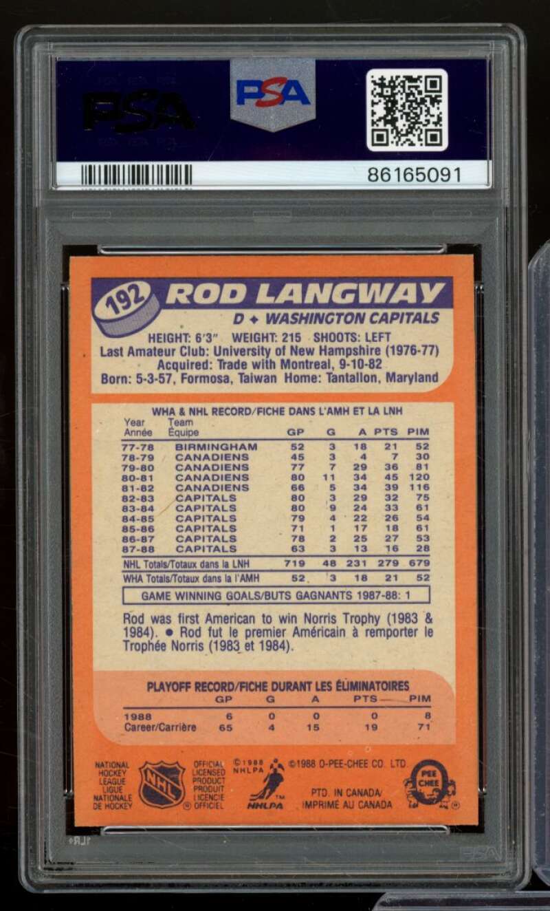 Rod Langway Card 1988-89 O-Pee-Chee #192 PSA 8 Image 2