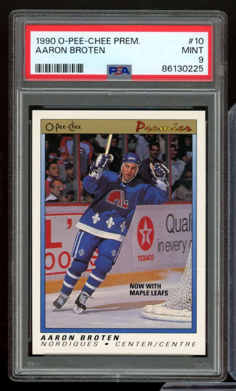 Aaron Broten Card 1990-91 O-Pee-Chee Premier #10 PSA 9 Image 1