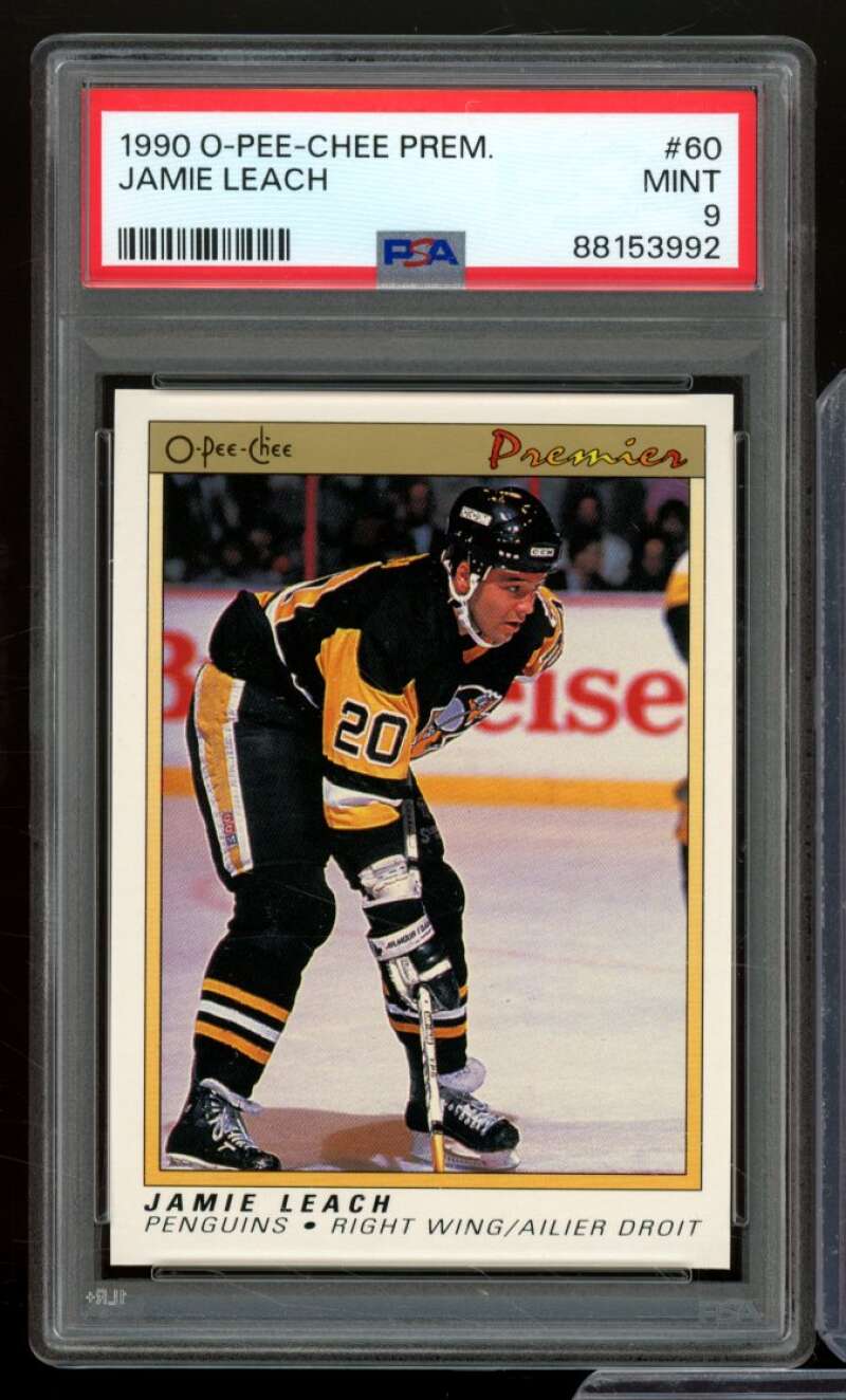 Jamie Leach Rookie Card 1990-91 O-Pee-Chee Premier #60 PSA 9 Image 1