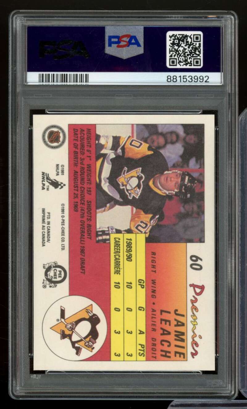 Jamie Leach Rookie Card 1990-91 O-Pee-Chee Premier #60 PSA 9 Image 2