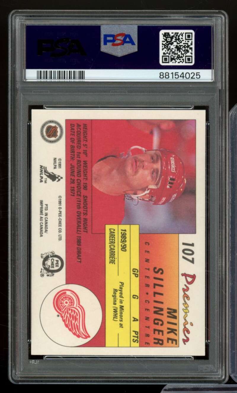 Mike Sillinger Rookie Card 1990-91 O-Pee-Chee Premier #107 PSA 9 Image 2