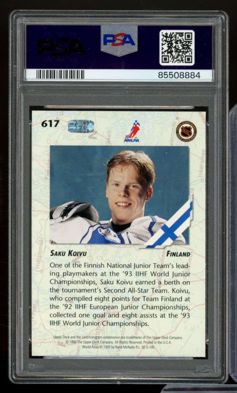 Saku Koivu Rookie Card 1992-93 Upper Deck #617 PSA 8 Image 2