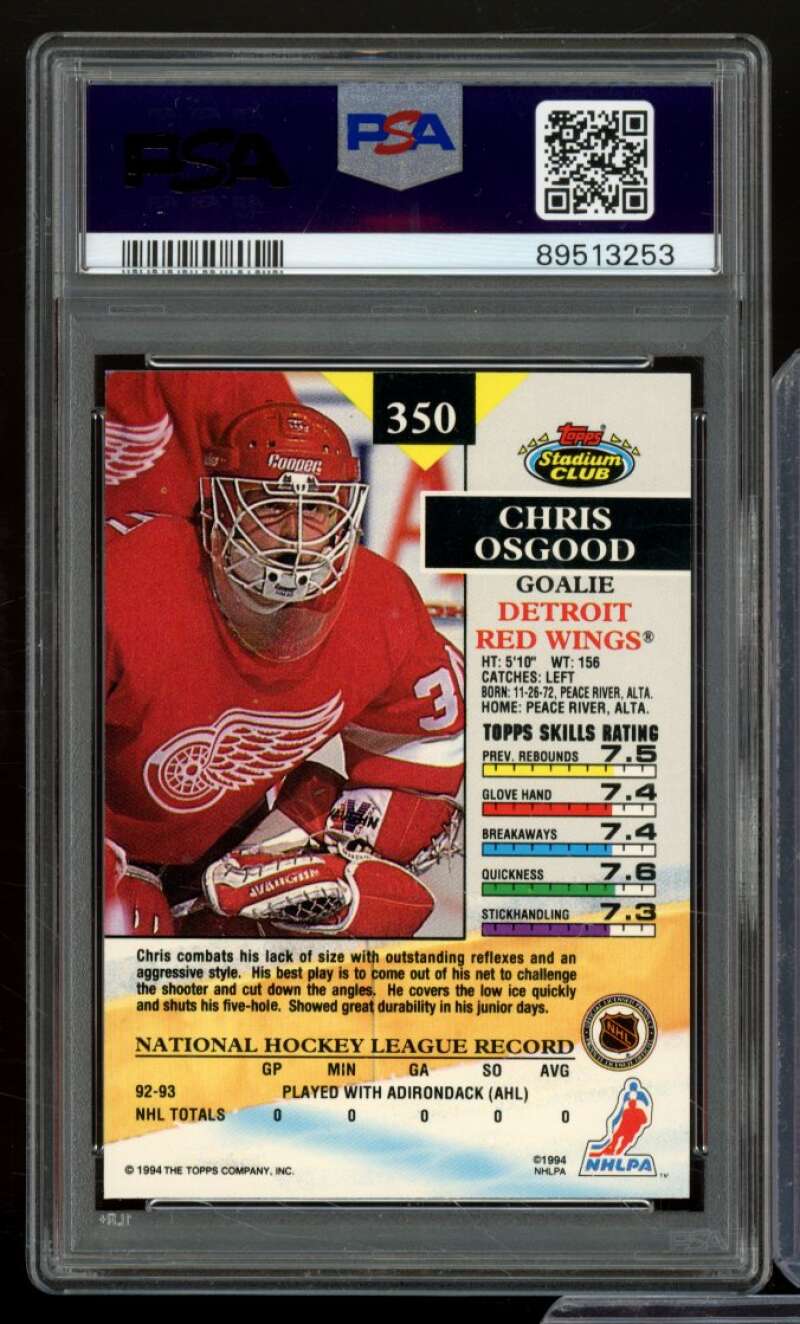 Chris Osgood Rookie Card 1993-94 Stadium Club Members Only #350 PSA 8 Image 2