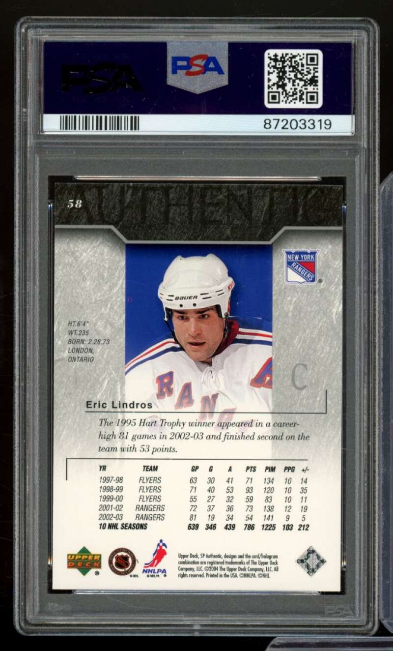 Eric Lindros Card 2003-04 SP Authentic #58 PSA 9 Image 2