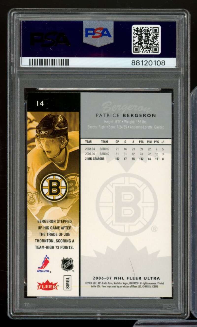 Patrice Bergeron Card 2006-07 Ultra #14 PSA 9 Image 2