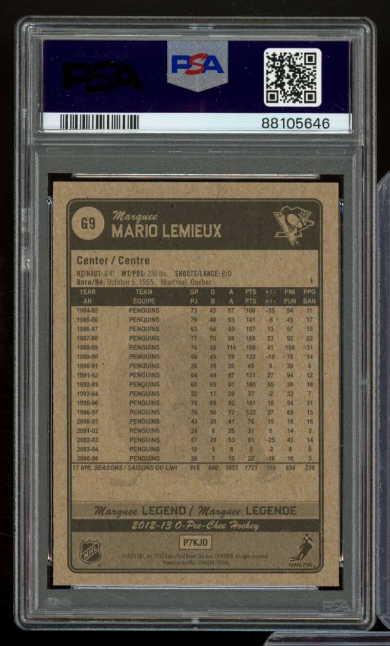 Mario Lemieux Card 2012-13 O-Pee-Chee Marquee Legends Gold #G9 PSA 9 Image 2