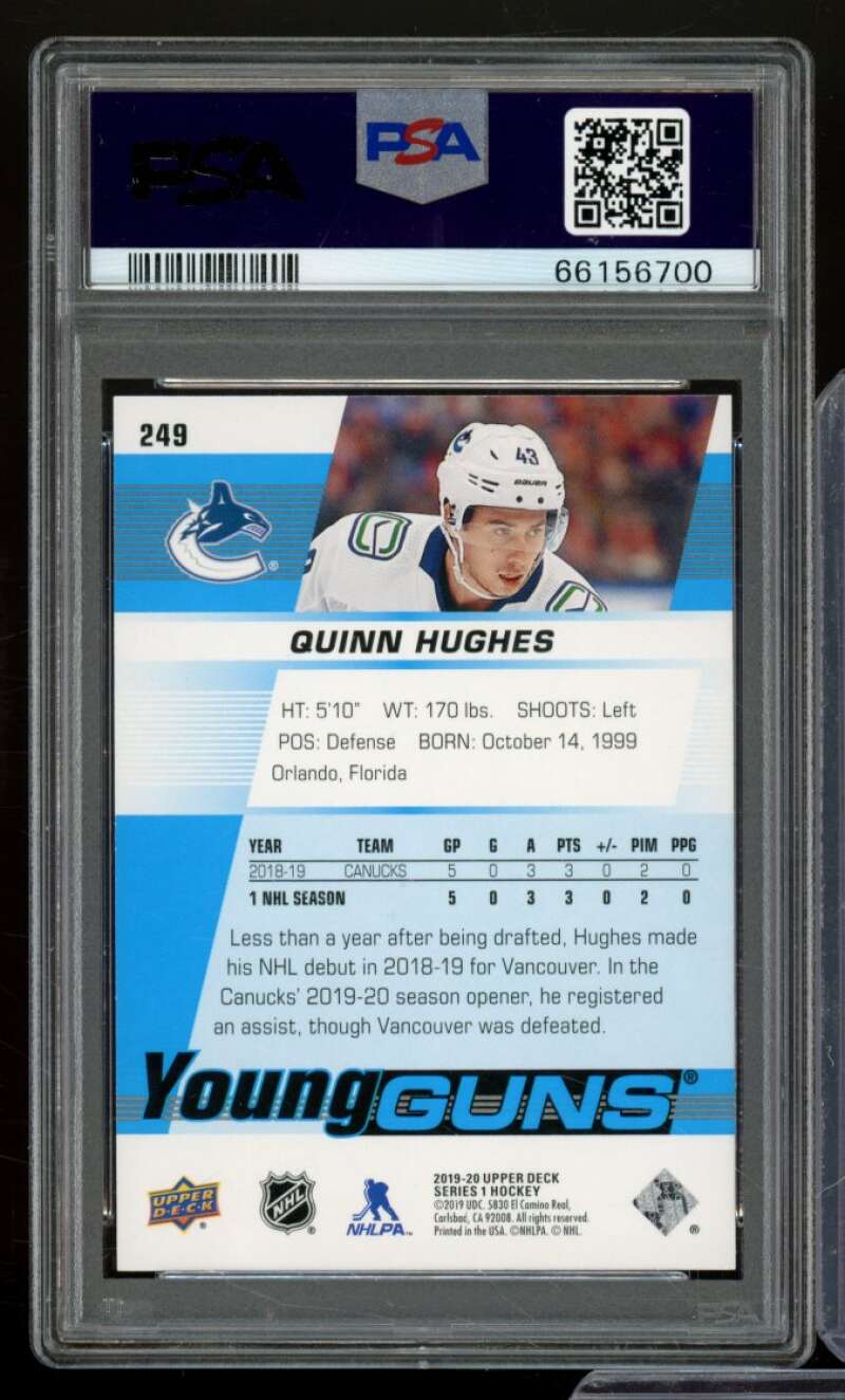 Quinn Hughes Rookie Card 2019-20 Upper Deck #249 PSA 9 Image 2