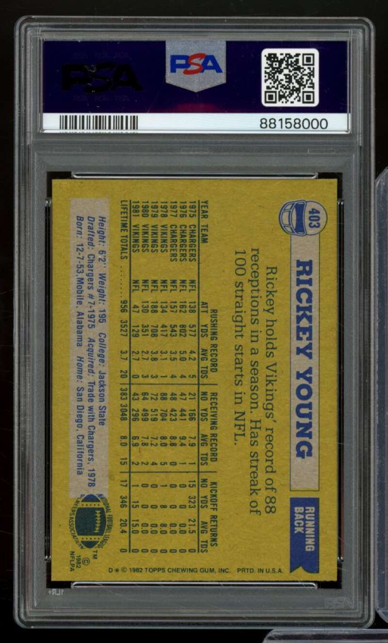 Rickey Young Card 1982 Topps #403 PSA 8 Image 2