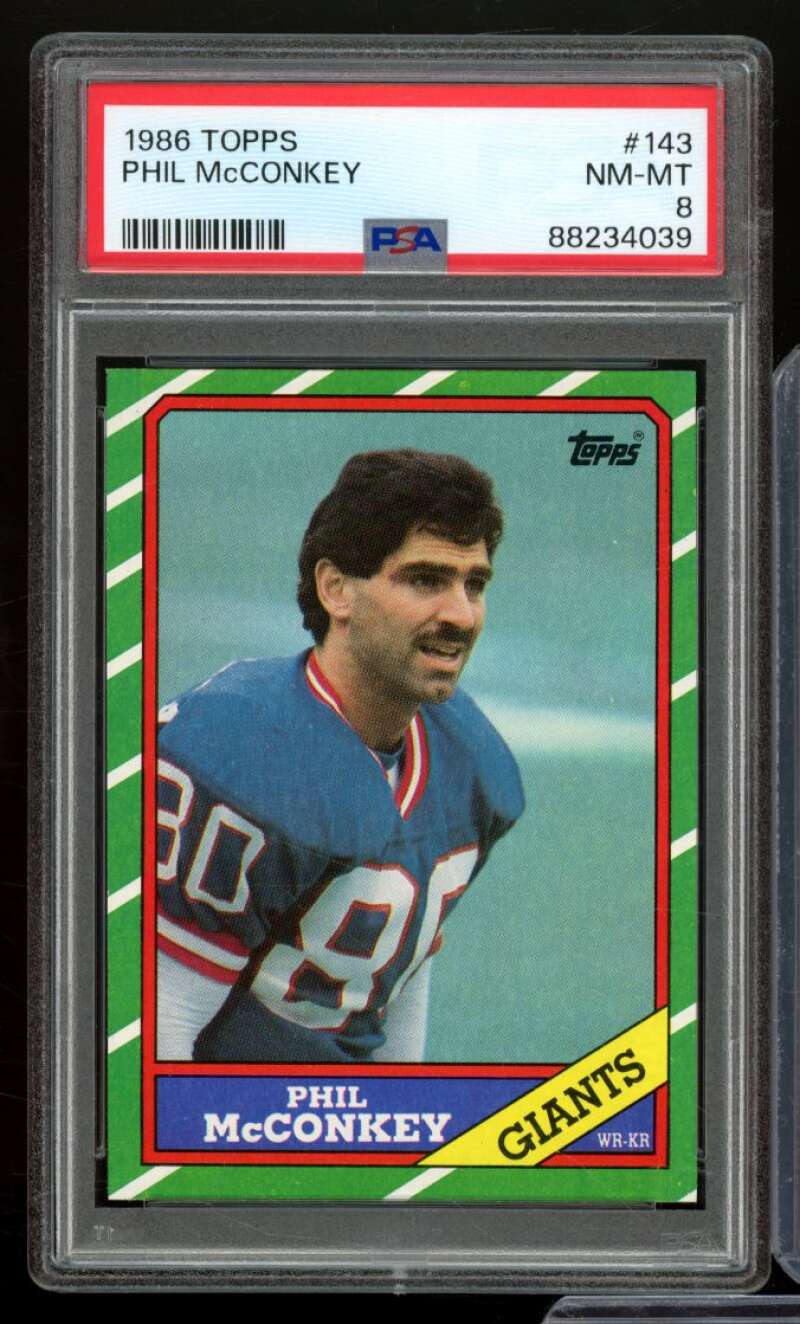 Phil McConkey Rookie Card 1986 Topps #143 PSA 8 Image 1