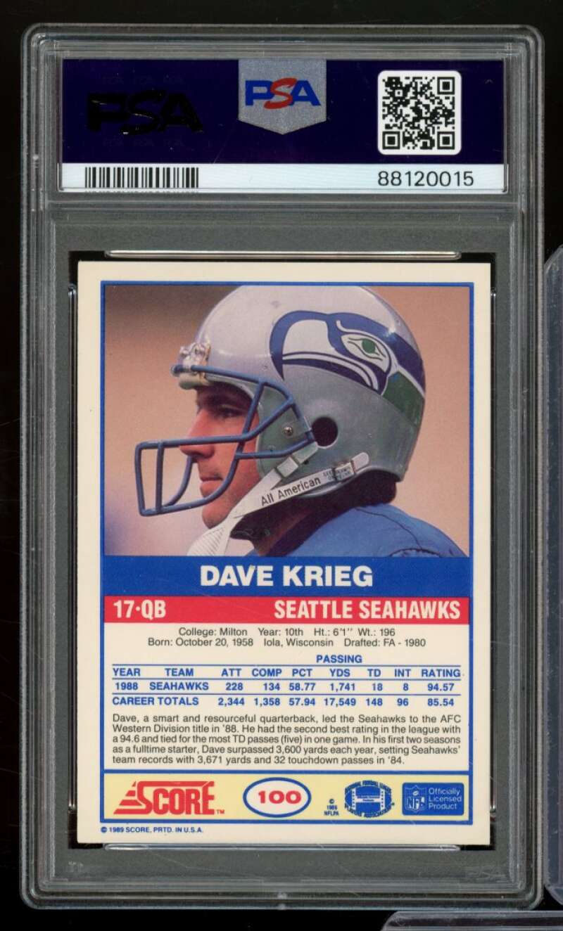 Dave Krieg Card 1989 Score #100 PSA 9 Image 2