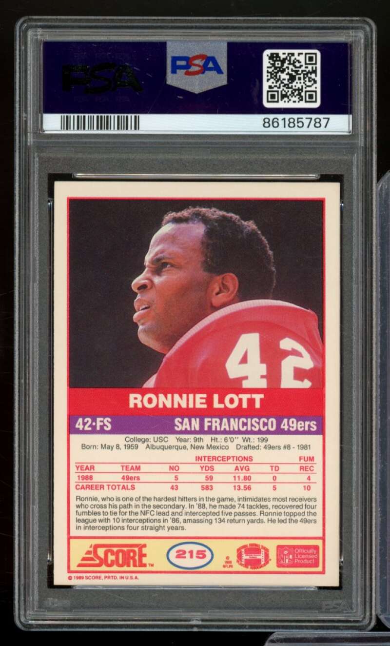 Ronnie Lott Card 1989 Score #215 PSA 9 Image 2