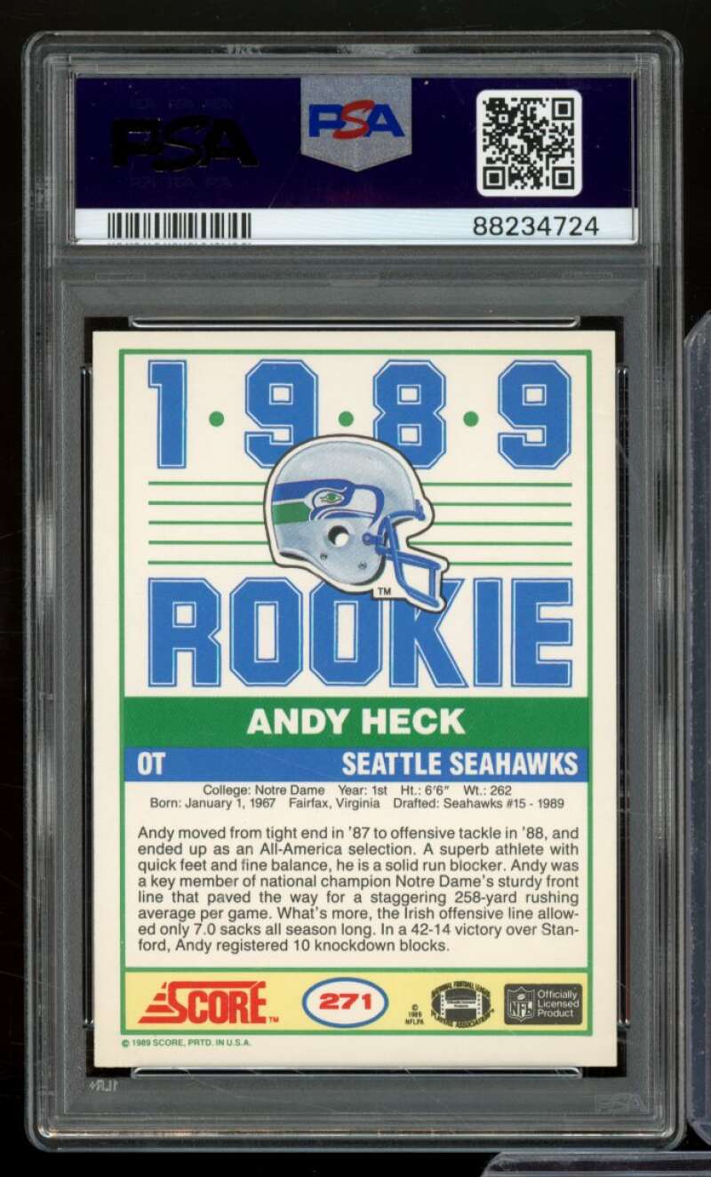 Andy Heck Rookie Card 1989 Score #271 PSA 9 Image 2