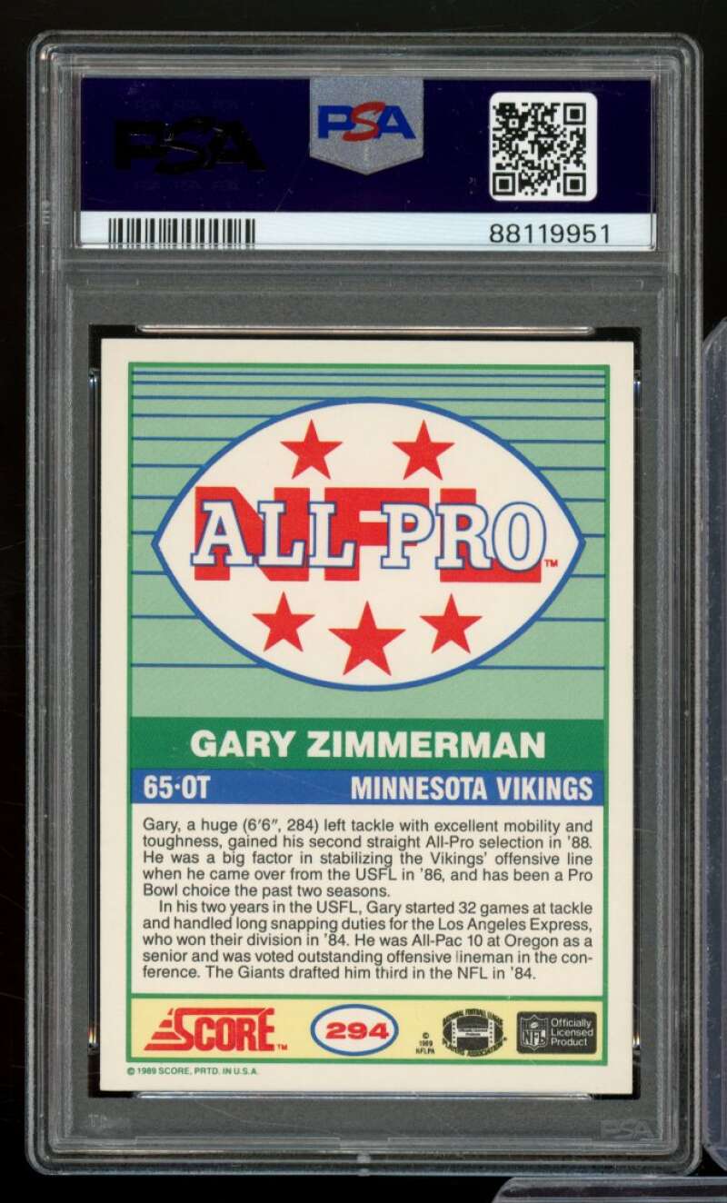 Gary Zimmerman Card 1989 Score #294 PSA 9 Image 2