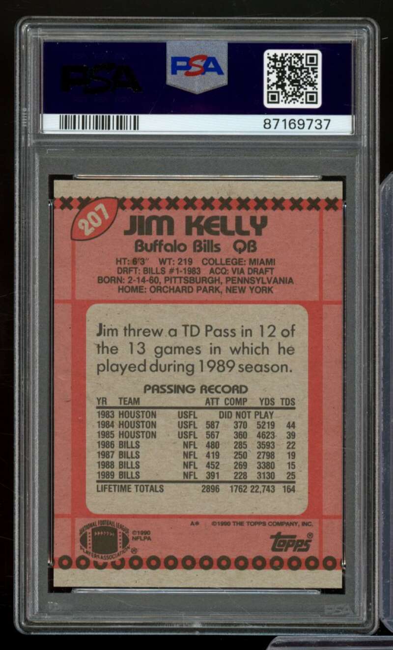 Jim Kelly Card 1990 Topps #207 PSA 9 Image 2