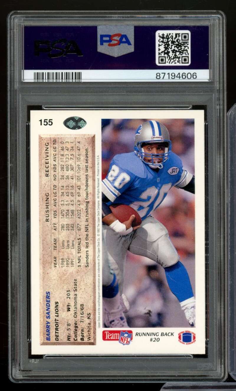 Barry Sanders Card 1992 Upper Deck #155 PSA 9 Image 2