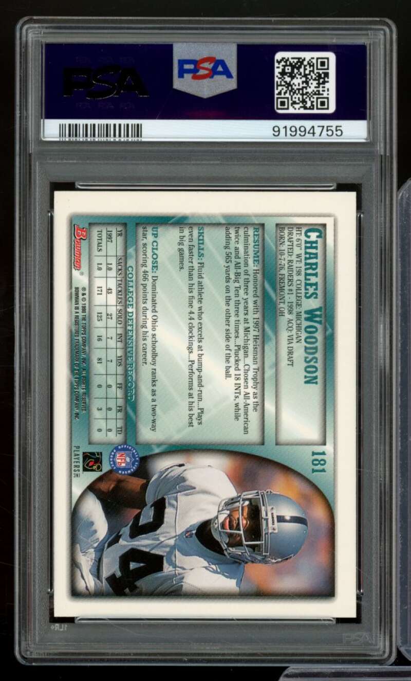 Charles Woodson Rookie Card 1998 Bowman #181 PSA 9 Image 2