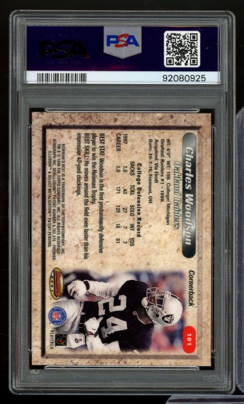 Charles Woodson Rookie Card 1998 Bowman's Best #101 PSA 10 Image 2