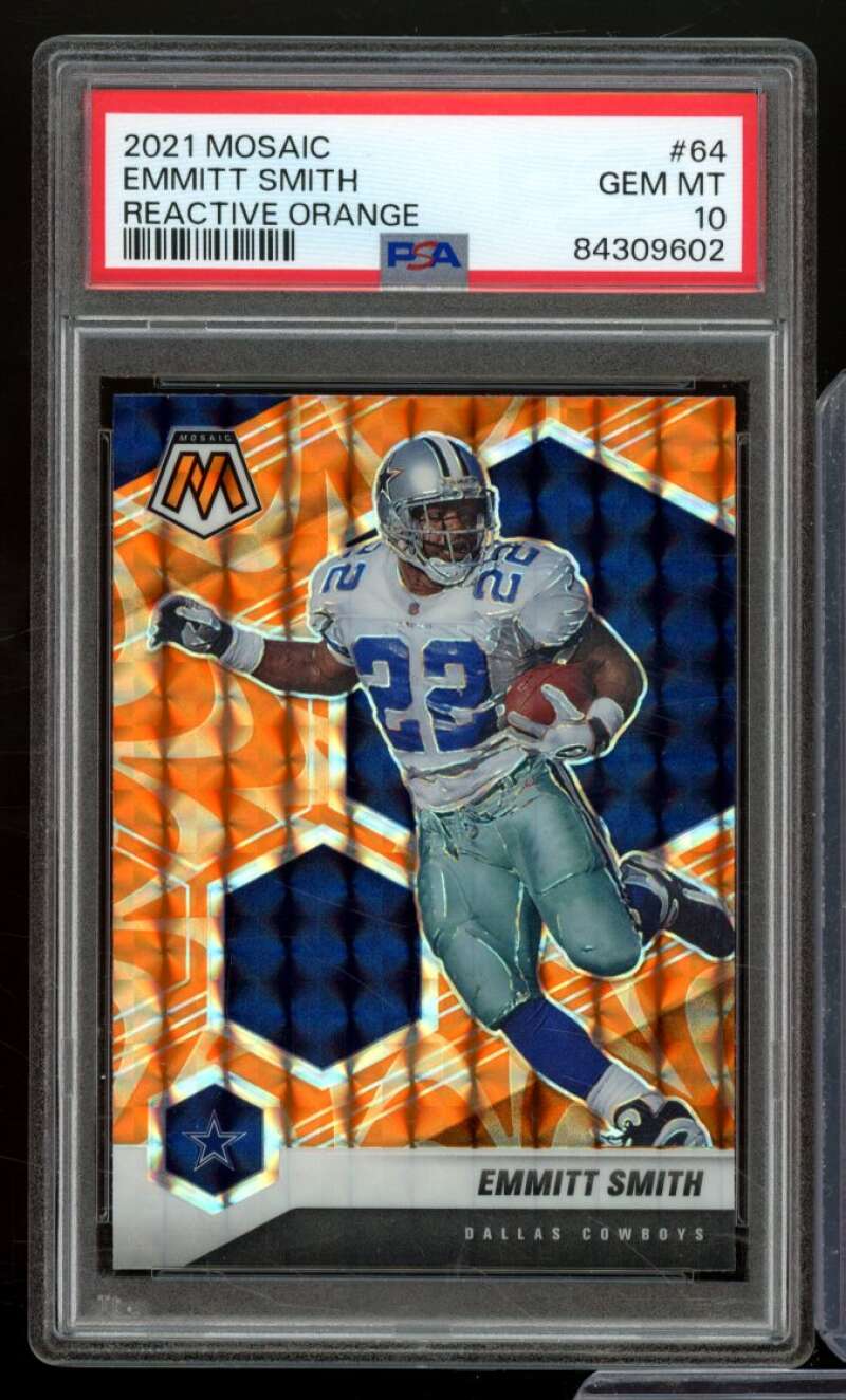 Emmitt Smith Card 2021 Mosaic Reactive Orange #64 PSA 10 Image 1