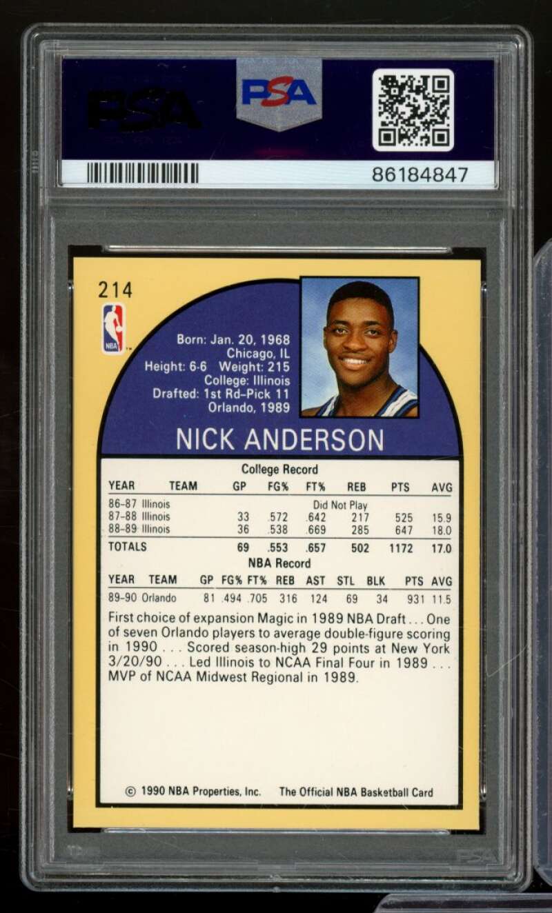 Nick Anderson Card 1990-91 Hoops #214 PSA 9 Image 2