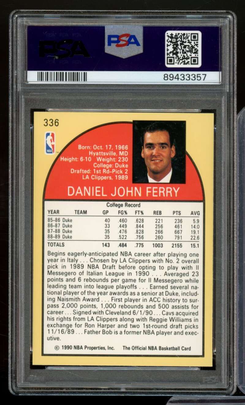 Danny Ferry Card 1990-91 Hoops #336 PSA 9 Image 2