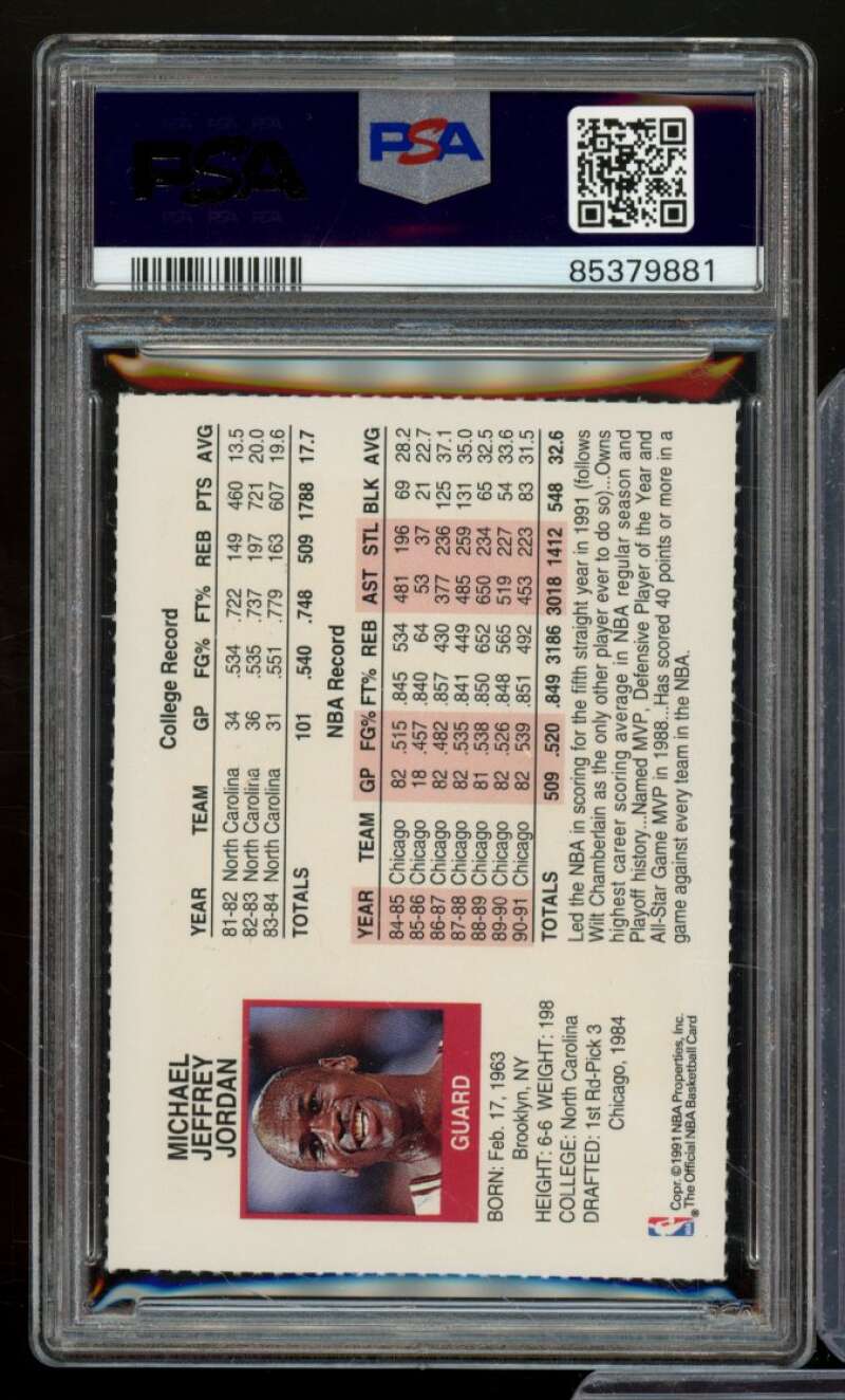 Michael Jordan Card 1991-92 Hoops Team Night Sheets-Perforated PSA 8 Image 2