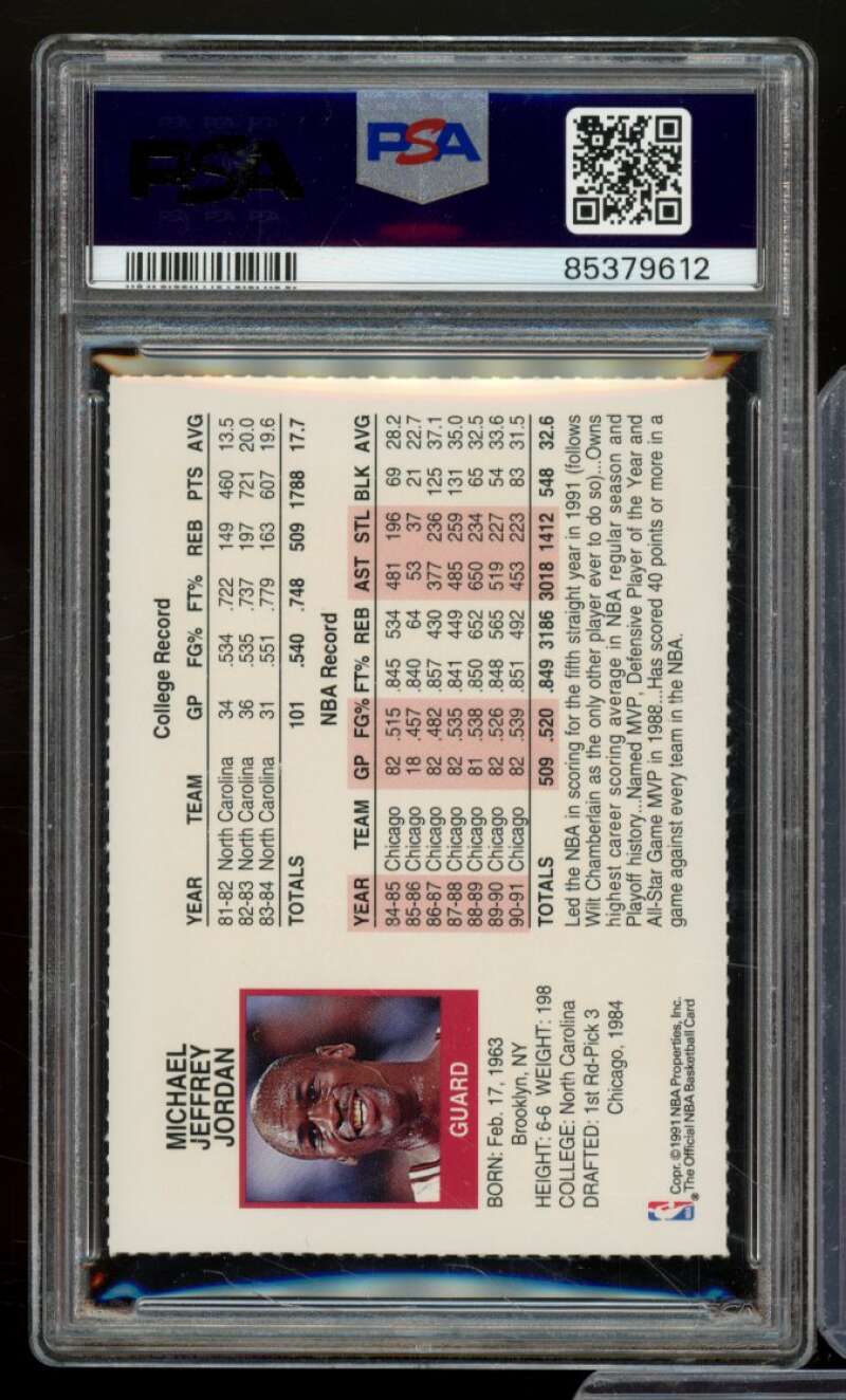 Michael Jordan Card 1991-92 Hoops Team Night Sheets-Perforated PSA 10 Image 2