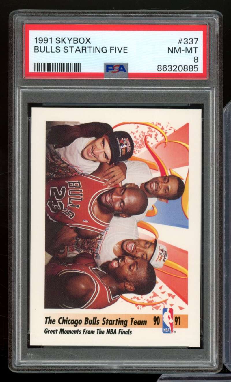 Bulls Starting Five Card 1991-92 SkyBox #337 PSA 8 Image 1