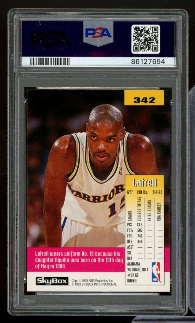 Latrell Sprewell Rookie Card 1992-93 SkyBox #342 PSA 9 Image 2