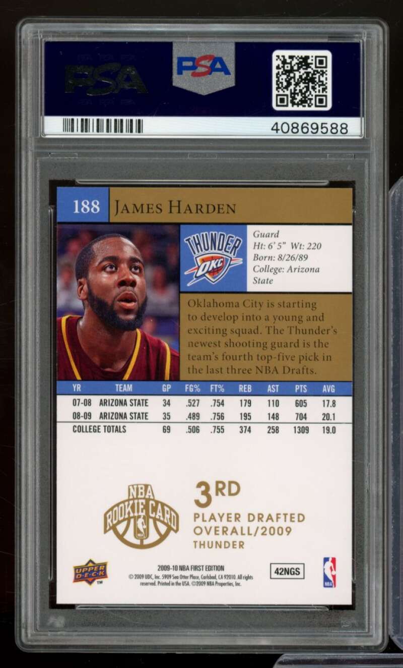 James Harden Rookie Card 2009-10 U.D. First Edition Gold #188 PSA 9 Image 2